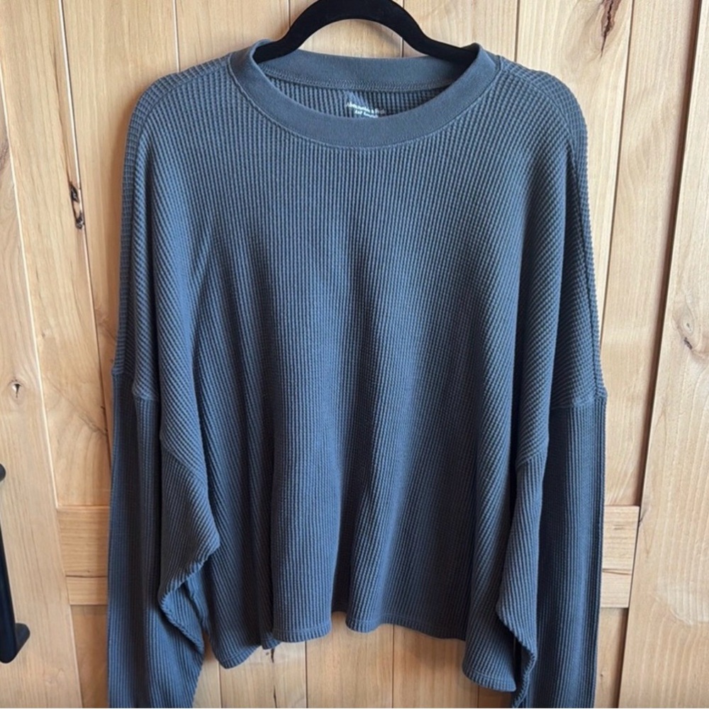Long Sleeve Crewneck waffle Top, L/XL